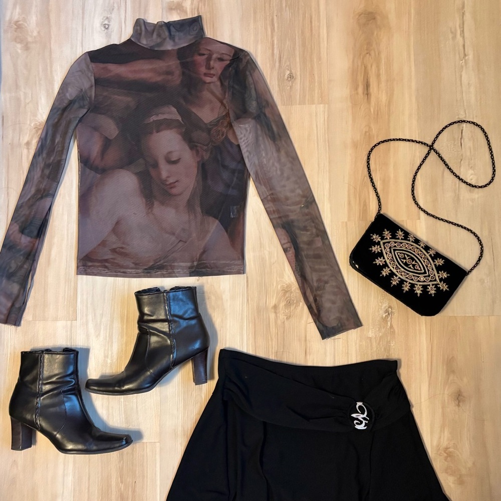 Mesh Cherub Print Women's Top